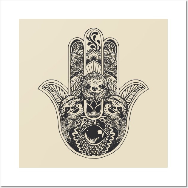 Hamsa Hand Sloth Wall Art by huebucket